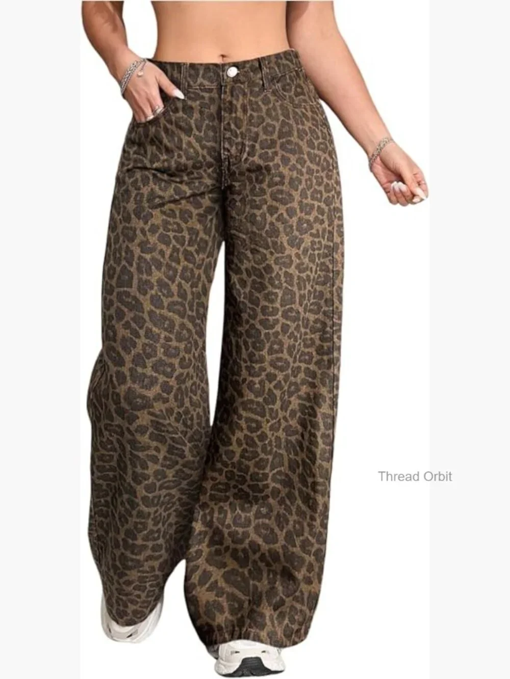 Low Rise Baggy Wide Leg Leopard Print Jeans Y2K Style